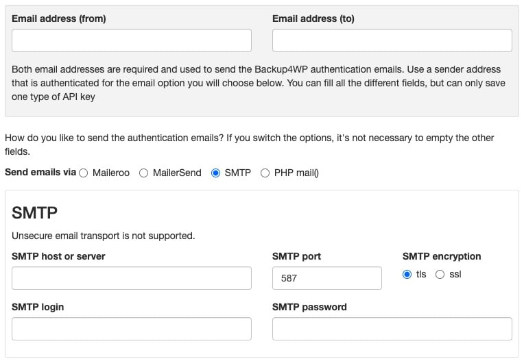 backup4wp email settings